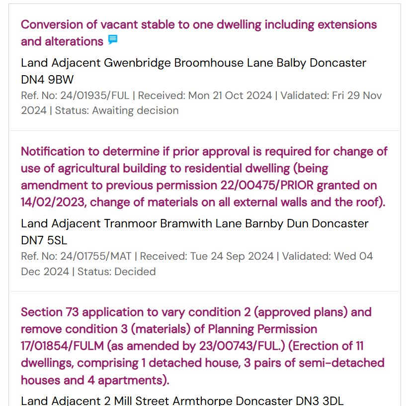 The narrow search on Doncaster's planning search tool: the keyword