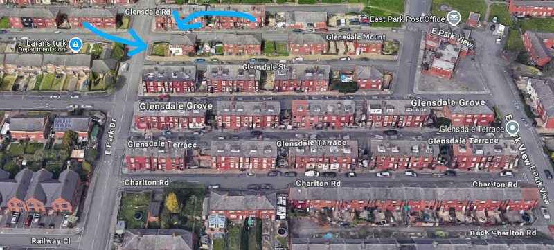 The wider area, with the arrows pointing to our site at the top left. Street after street of terraces still in their original form, which is what makes the character argument so easy for an officer to make here.
